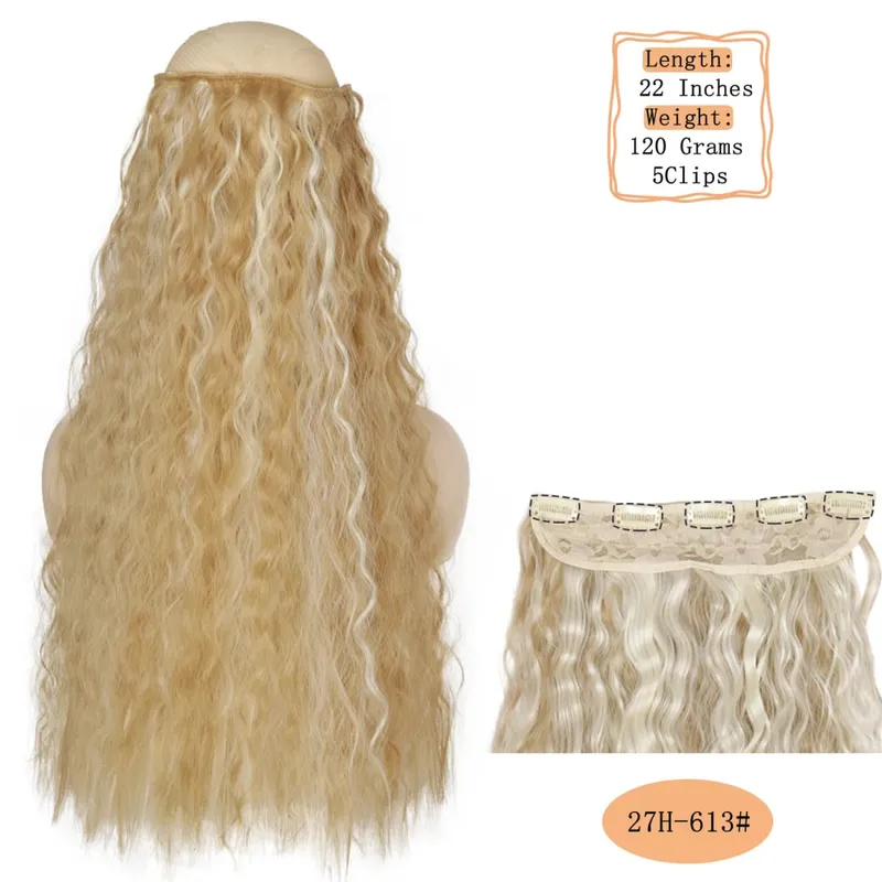 Synthetische 5 Clips lange Wasserwellen-Clip-in-Haarverlängerungen hitzebeständig 22 Zoll einteiliges schwarzbraunes Haarteil für Frauen — image 19