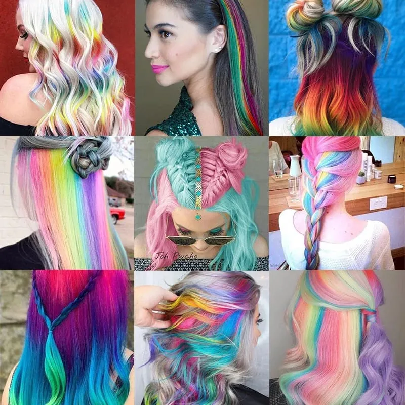 Synthetic Clip Hair Extension 22 Inch Long Straight Colored Rainbow Highlight Hair Pieces For Women Natural False Fake Hair