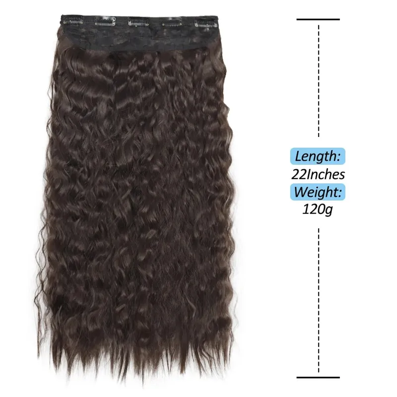 Synthetische 5 Clips lange Wasserwellen-Clip-in-Haarverlängerungen hitzebeständig 22 Zoll einteiliges schwarzbraunes Haarteil für Frauen — image 4