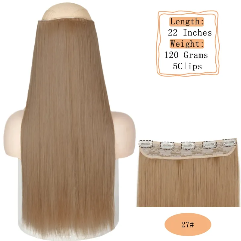 Synthetische 5 Clips lange Wasserwellen-Clip-in-Haarverlängerungen hitzebeständig 22 Zoll einteiliges schwarzbraunes Haarteil für Frauen — image 33