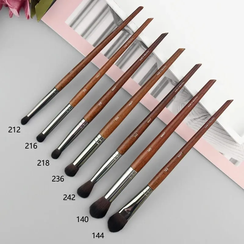 Pennelli per trucco occhi in legno naturale set completo Ombretto Pro Crease Kit per trucco sfumino evidenziatore sopracciglio Pennello per ciglia labbra pratico — image 15