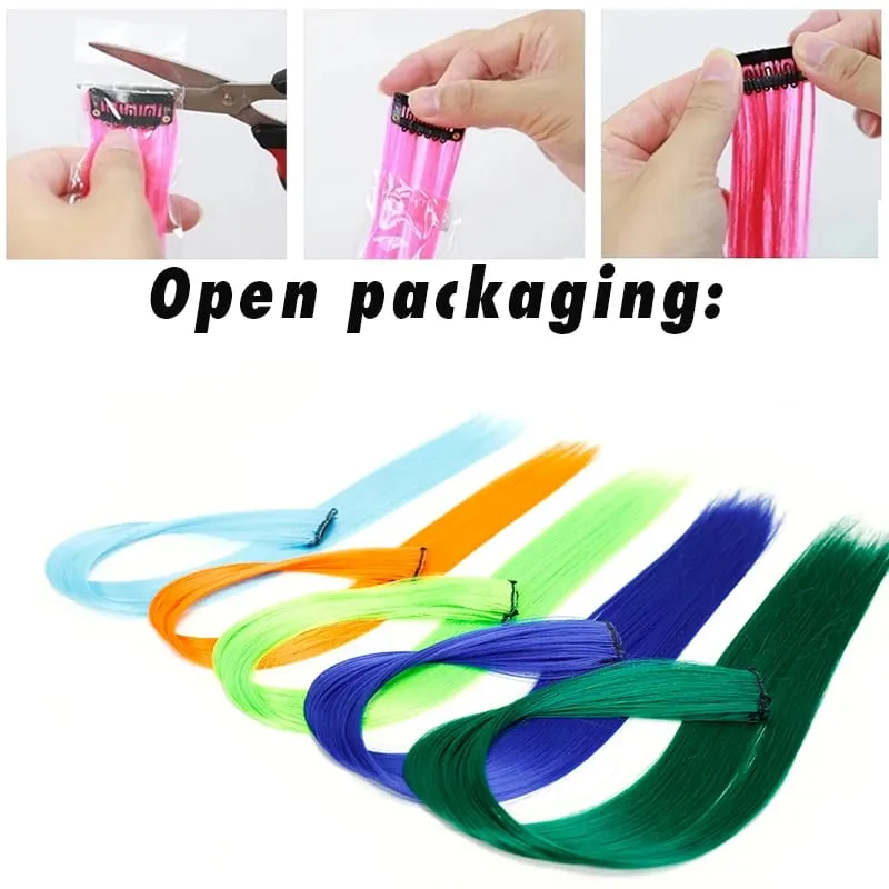 Synthetic Clip Hair Extension 22 Inch Long Straight Colored Rainbow Highlight Hair Pieces For Women Natural False Fake Hair