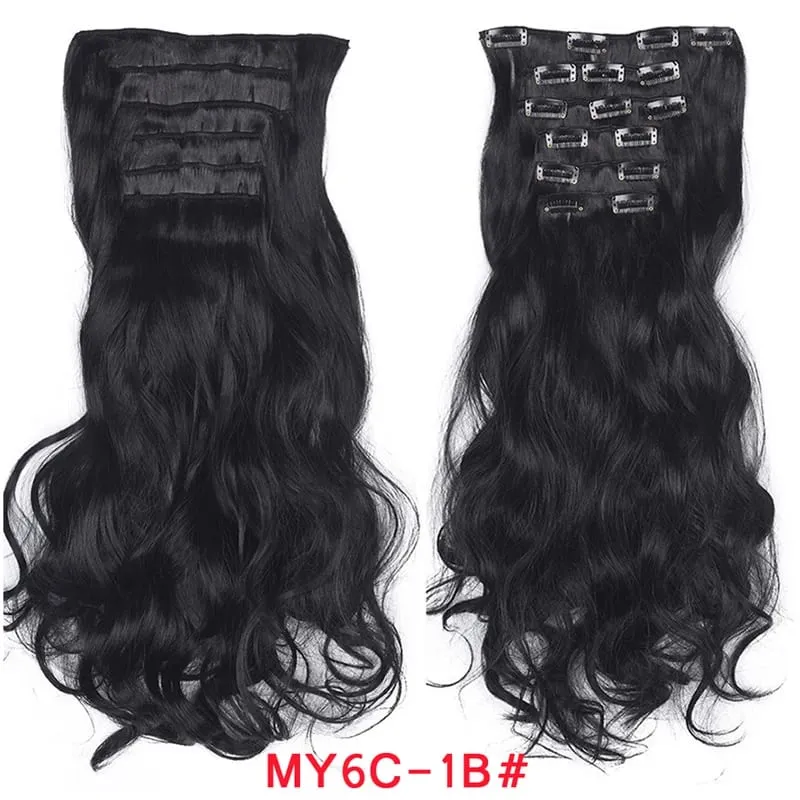 Long Wavy Hair Extensions Synthetic Clip In Hair Extensions Ombre Honey Blonde Dark Brown Thick Hairpieces 6pcs/set 20 Inch — image 8