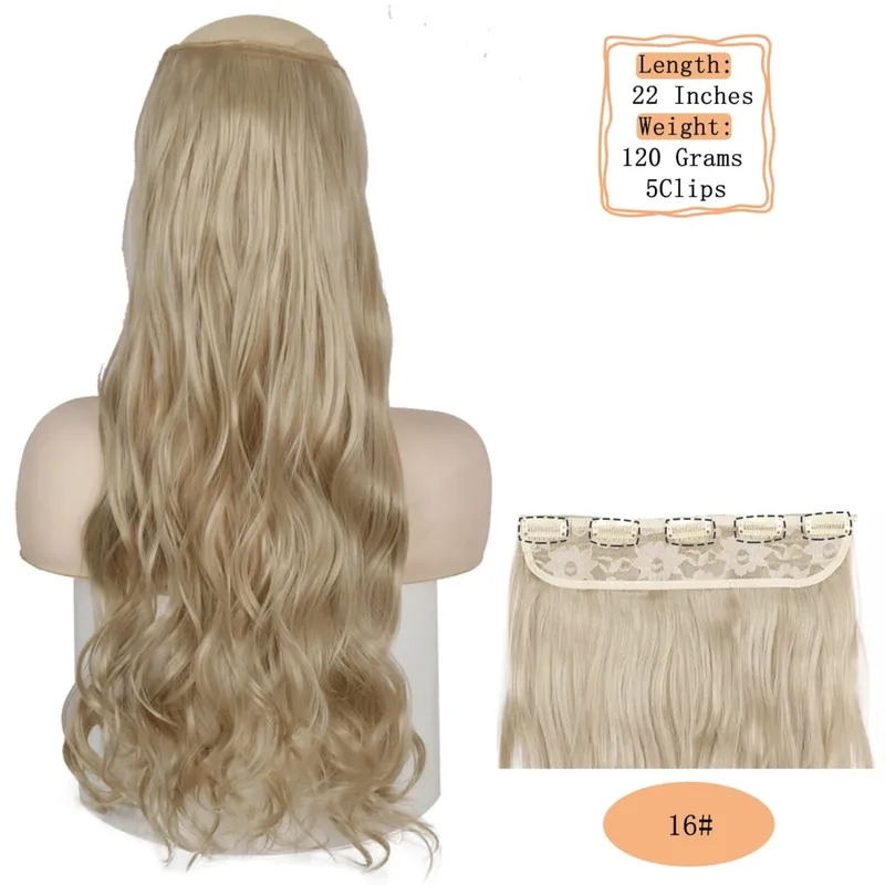 Synthetische 5 Clips lange Wasserwellen-Clip-in-Haarverlängerungen hitzebeständig 22 Zoll einteiliges schwarzbraunes Haarteil für Frauen — image 38