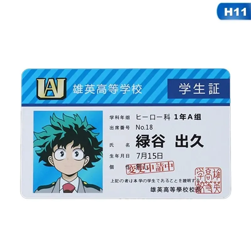 1PCS อะนิเมะอุปกรณ์ต่อพ่วง My Hero Academia PVC Student ID Card อาหารโรงเรียนการ์ด