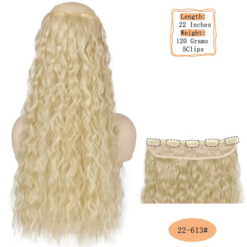 Synthetische 5 Clips lange Wasserwellen-Clip-in-Haarverlängerungen hitzebeständig 22 Zoll einteiliges schwarzbraunes Haarteil für Frauen — image 22