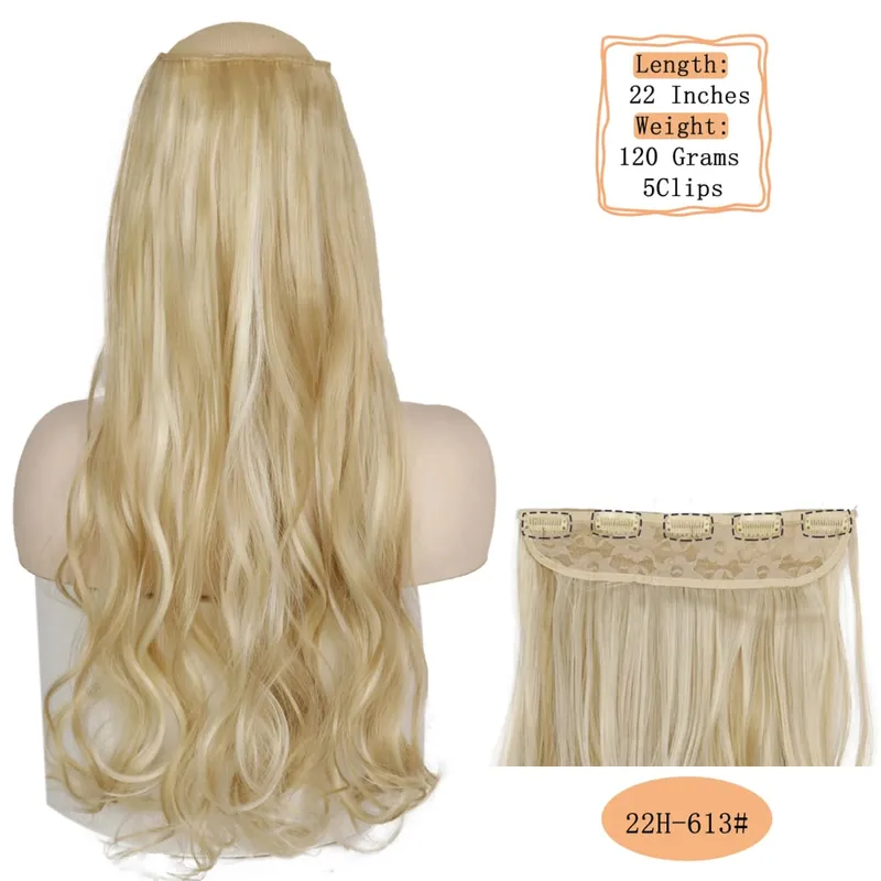 Synthetische 5 Clips lange Wasserwellen-Clip-in-Haarverlängerungen hitzebeständig 22 Zoll einteiliges schwarzbraunes Haarteil für Frauen — image 39