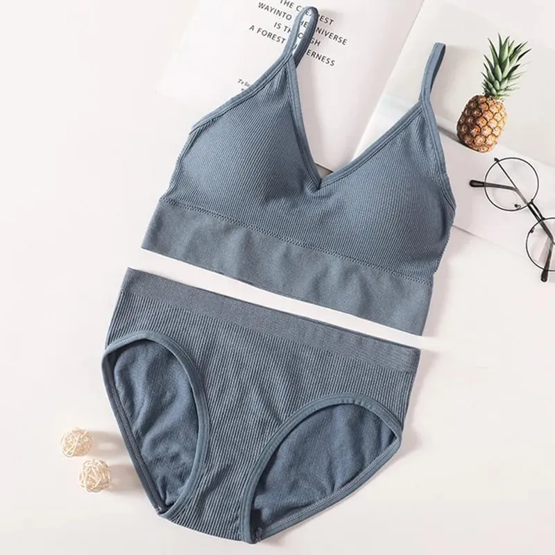 Set Seluar Dalam Bra Wanita Bra Seamless Cropped Bralette Crop Top Low Back Brassiere Lingerie Seksi Push Up Bra Set Seluar Dalam Seksi — image 5