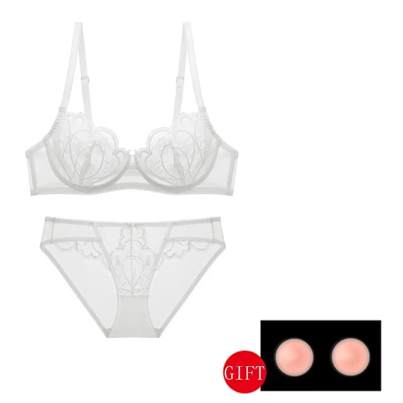 Weiße Spitze Transparent Sexy BH und Höschen Sets Plus Größe D E Cup Floral Mesh Damen Unterwäsche rote BHs Dessous Set für Damen — image 2
