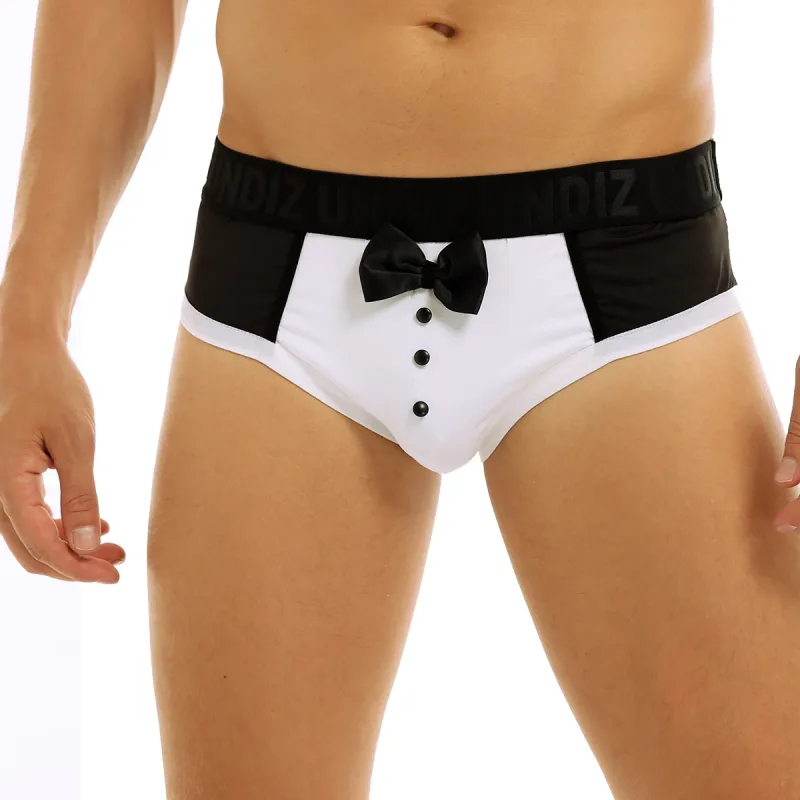 ผู้ชายน่ารัก Tuxedo Boxer กางเกงขาสั้นชุดชั้นในสีดำ Splice Cotton Bow Tie กางเกงสำหรับก่อนนอน Surprise กางเกง