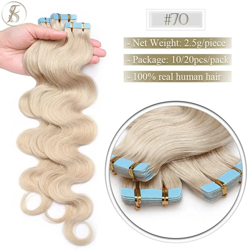 Tess Tape In Hair Extension 2.5g/pc Wavy Natural Hair Extensions Human Hair Adhesive Skin Weft Double Sides Seamless Invisible