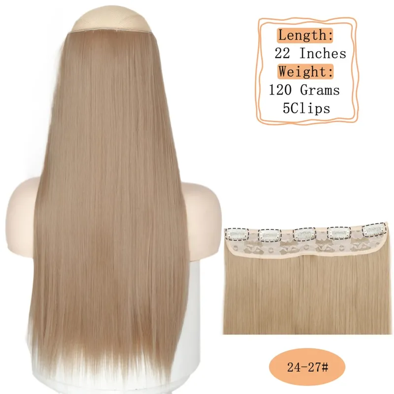 Synthetische 5 Clips lange Wasserwellen-Clip-in-Haarverlängerungen hitzebeständig 22 Zoll einteiliges schwarzbraunes Haarteil für Frauen — image 31