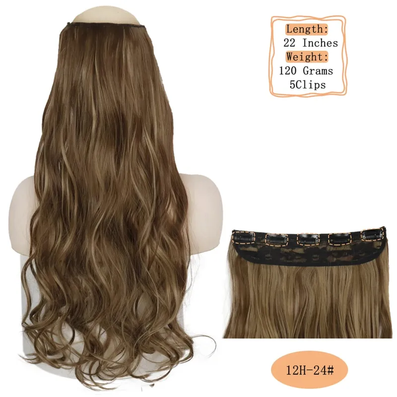 Synthetische 5 Clips lange Wasserwellen-Clip-in-Haarverlängerungen hitzebeständig 22 Zoll einteiliges schwarzbraunes Haarteil für Frauen — image 37