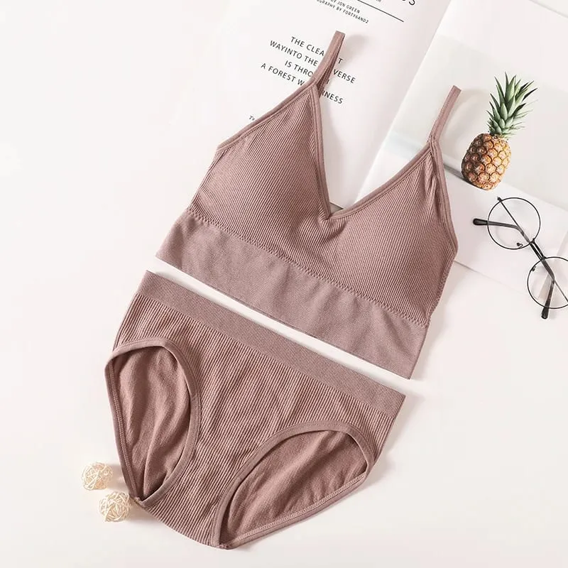 Set Seluar Dalam Bra Wanita Bra Seamless Cropped Bralette Crop Top Low Back Brassiere Lingerie Seksi Push Up Bra Set Seluar Dalam Seksi — image 12