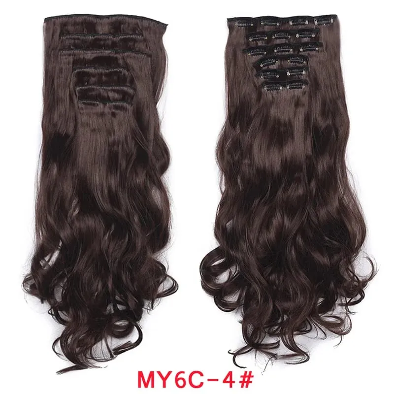 Long Wavy Hair Extensions Synthetic Clip In Hair Extensions Ombre Honey Blonde Dark Brown Thick Hairpieces 6pcs/set 20 Inch — image 13