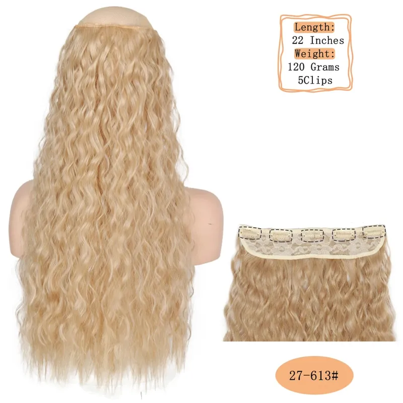 Synthetische 5 Clips lange Wasserwellen-Clip-in-Haarverlängerungen hitzebeständig 22 Zoll einteiliges schwarzbraunes Haarteil für Frauen — image 23