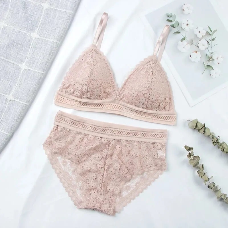 Women Floral Lace Bras Suit Solid Underwear Padded Breathable Vest With Briefs Sexy Hollow Out Bralette Thin Lingerie One Size — image 11