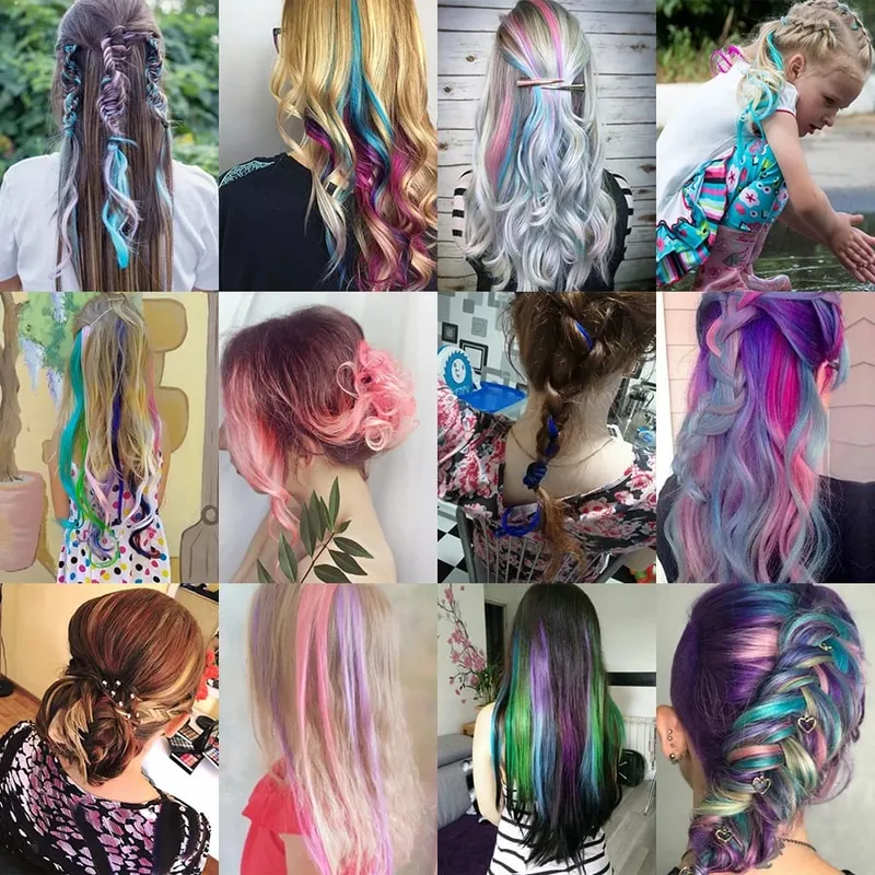 Leeons pince en une pièce Extensions de cheveux droite Ombre violet bleu rose Extension cheveux femmes synthétique faux faux cheveux — image 7