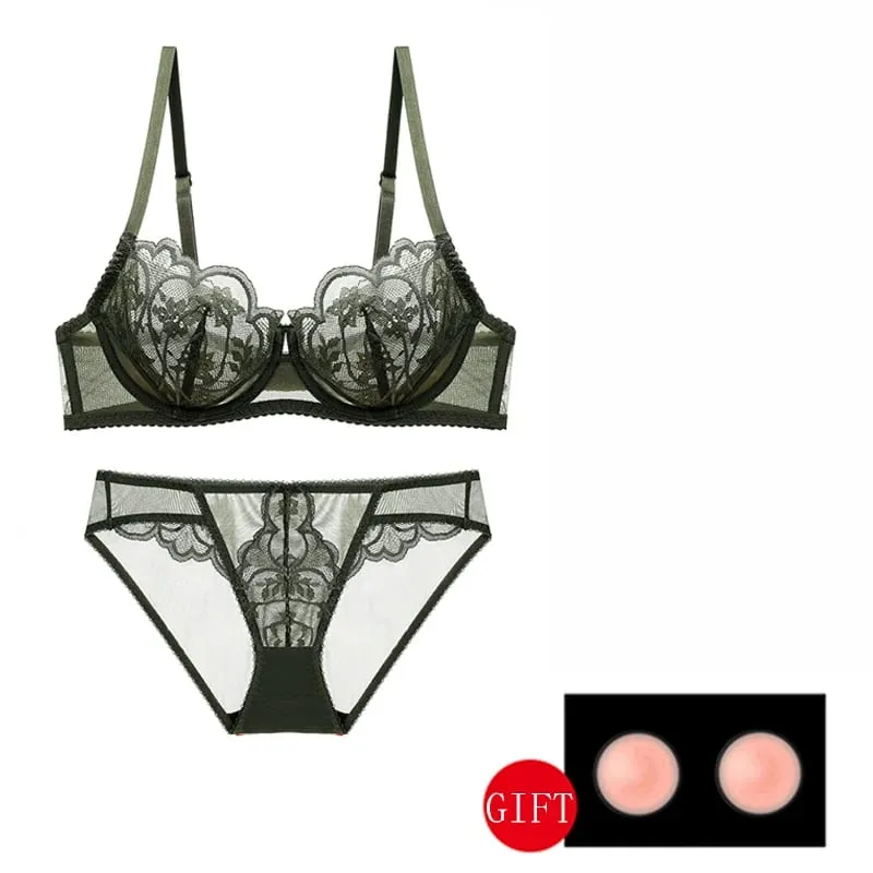 Weiße Spitze Transparent Sexy BH und Höschen Sets Plus Größe D E Cup Floral Mesh Damen Unterwäsche rote BHs Dessous Set für Damen — image 3