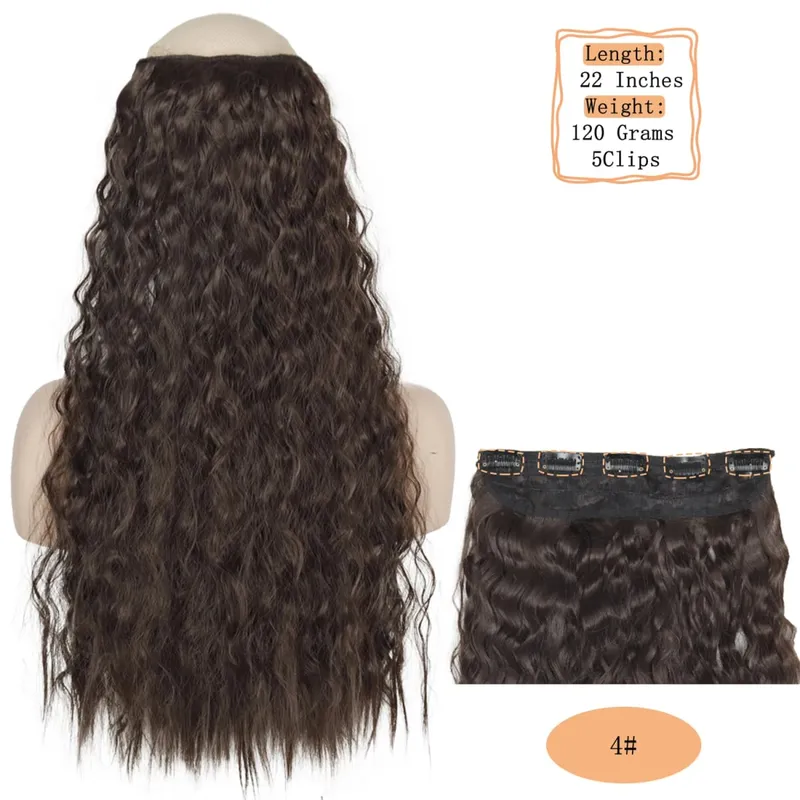 Synthetische 5 Clips lange Wasserwellen-Clip-in-Haarverlängerungen hitzebeständig 22 Zoll einteiliges schwarzbraunes Haarteil für Frauen — image 11