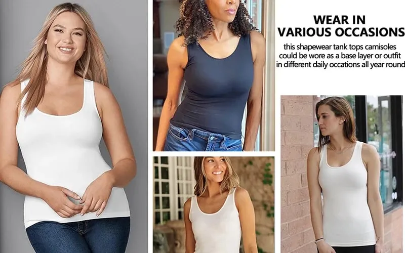 Top Tank untuk Wanita dengan Bra Rak Terbina dalam Bra Kasual Tali Lebar Asas Kamisol Tanpa Lengan Pembentuk Atas dengan Bra Boleh Tanggal — image 10