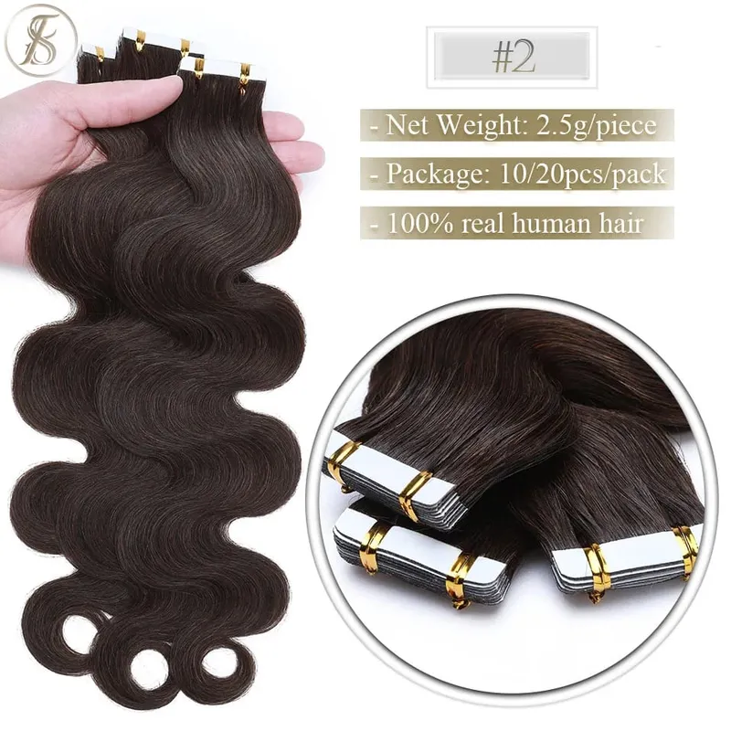Tess Tape In Hair Extension 2.5g/pc Wavy Natural Hair Extensions Human Hair Adhesive Skin Weft Double Sides Seamless Invisible