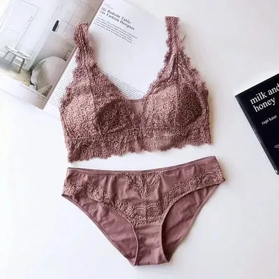 Set Pakaian Dalam Renda 2018 Wanita Bra & Set Ringkas Set Bra Seluar Dalam Seksi Telus Tanpa Wayar Pad Kapas Bra Pakaian Dalam Seluar Dalam