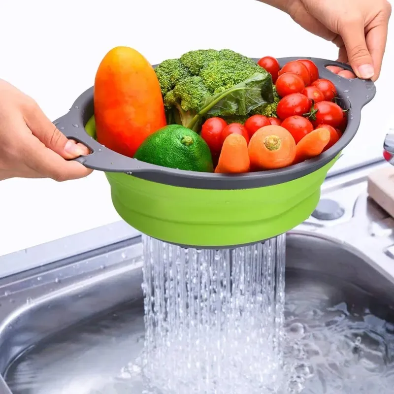 Rundes faltbares Sieb, BPA-frei, für Obst und Gemüse, zum Waschen, Abflusskorb, Küchensieb, spülmaschinenfest, KC0236 — image 5