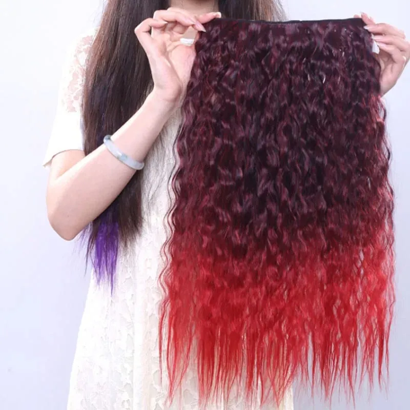 Jeedou Synthetic Clip-in One Piece Hair Extension Vibrant Gradient Kinky Curly Stylish Hairpieces for Nightclub Party Cosplay