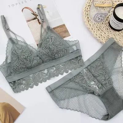 Conjunto de roupa íntima feminina sem fio, copo de algodão sem fio, copo macio, bralette triangular e calcinha transparente, lingerie — image 8