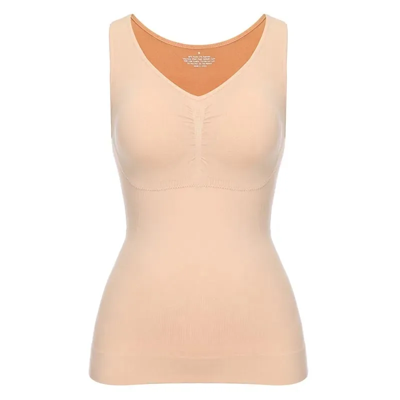 Top Tank untuk Wanita dengan Bra Rak Terbina dalam Bra Kasual Tali Lebar Asas Kamisol Tanpa Lengan Pembentuk Atas dengan Bra Boleh Tanggal