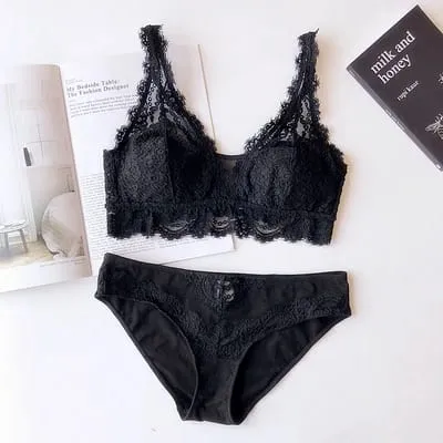 Set Pakaian Dalam Renda 2018 Wanita Bra & Set Ringkas Set Bra Seluar Dalam Seksi Telus Tanpa Wayar Pad Kapas Bra Pakaian Dalam Seluar Dalam