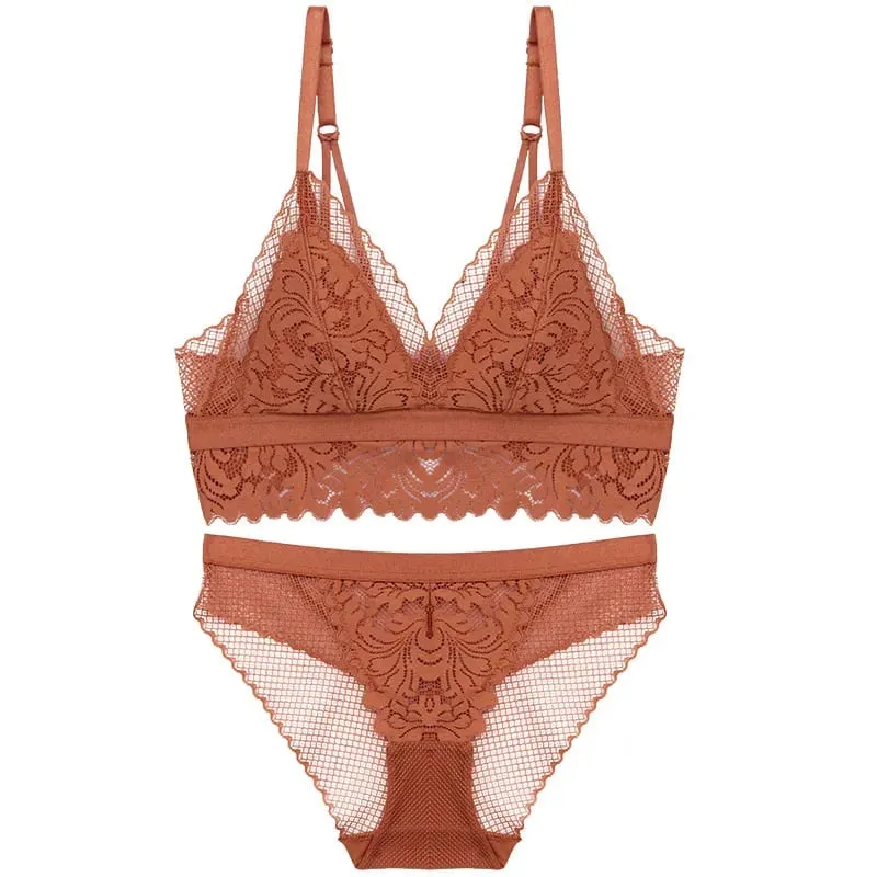 Conjunto de roupa íntima feminina sem fio, copo de algodão sem fio, copo macio, bralette triangular e calcinha transparente, lingerie — image 5