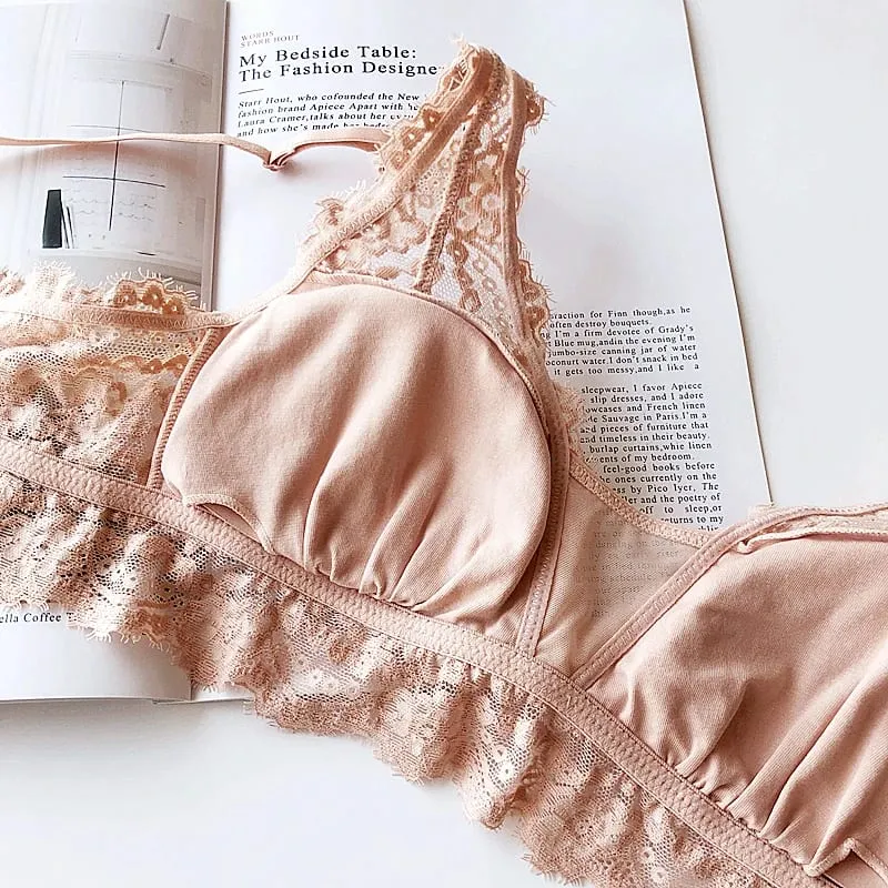 Set Pakaian Dalam Renda 2018 Wanita Bra & Set Ringkas Set Bra Seluar Dalam Seksi Telus Tanpa Wayar Pad Kapas Bra Pakaian Dalam Seluar Dalam