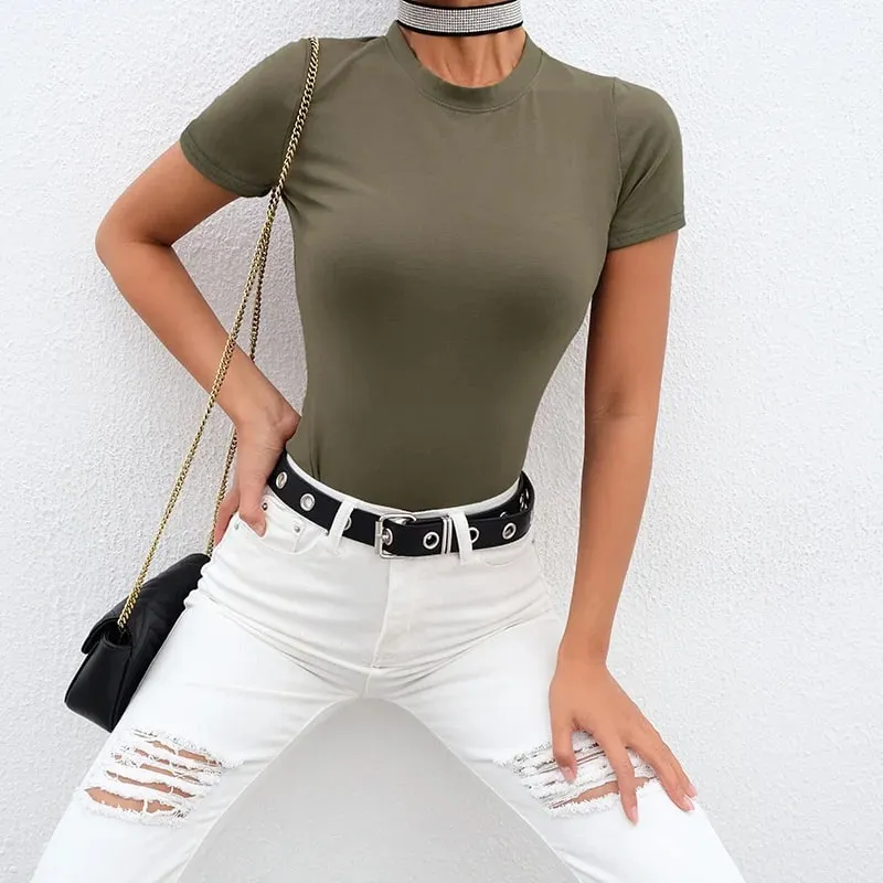 Casual Basic สีดำสีขาวบอดี้สูทผู้หญิงฤดูร้อนแขนสั้นผู้หญิงด้านบนผ้าฝ้าย Bodycon Jumpsuit Romper สุภาพสตรี 2020 — image 6