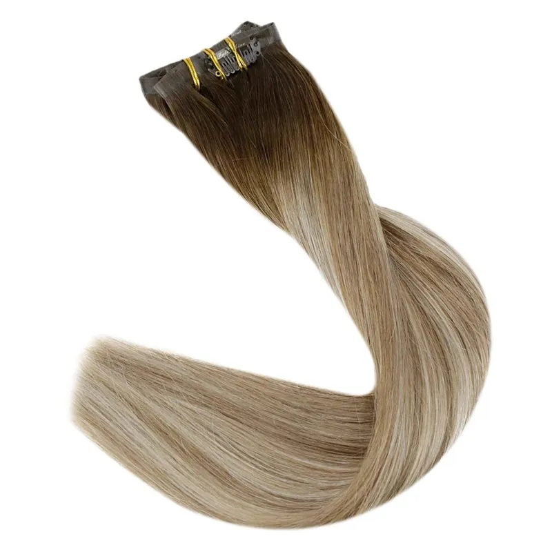 Full Shine Seamless Invisible Clip In Extensions Human Hair 8 τμχ 120g Remy Balayage Ξανθό Χρώμα — image 13