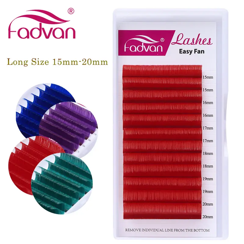 Fadvan Long 15-20mm Easy Fanning Makeup Lashes Mixed 8-14mm Colored False Eye Lashes Extensions Green/Purple/Red/Blue Color Lash — image 2