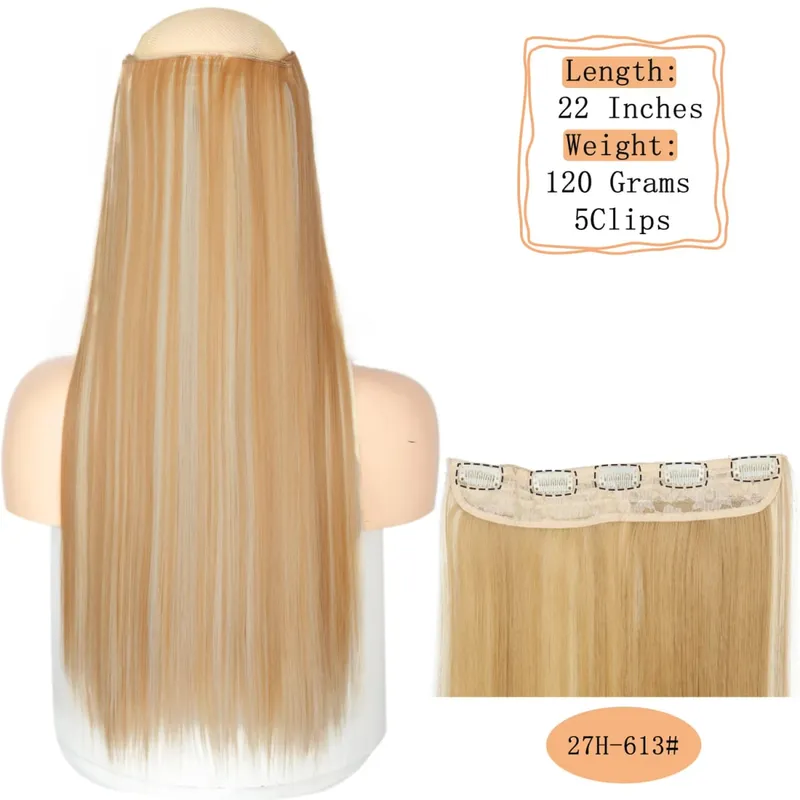 Synthetische 5 Clips lange Wasserwellen-Clip-in-Haarverlängerungen hitzebeständig 22 Zoll einteiliges schwarzbraunes Haarteil für Frauen — image 34