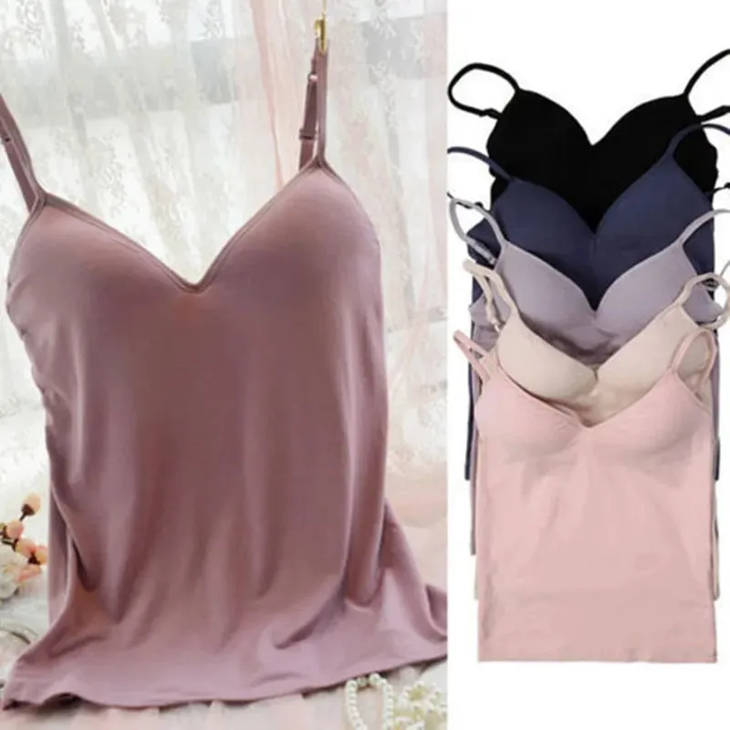 Neue Mode Frauen Sexy Gepolsterter Bh Camisoles Spaghetti Strap Tanks Tops Push-Up Bh Weste Weibliche Tank Cami V-ausschnitt ärmellose T-shirts — image 2