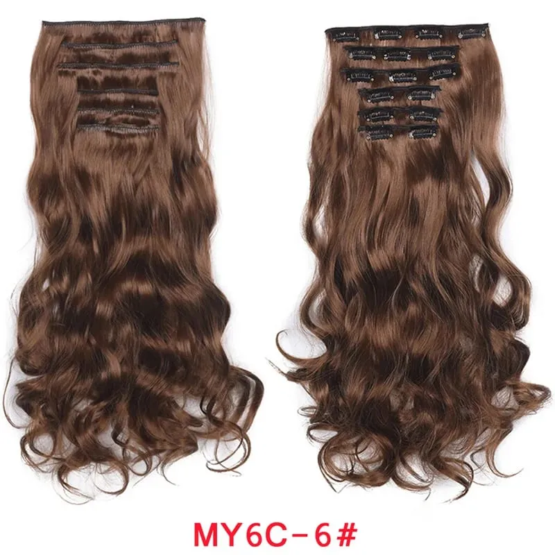 Long Wavy Hair Extensions Synthetic Clip In Hair Extensions Ombre Honey Blonde Dark Brown Thick Hairpieces 6pcs/set 20 Inch — image 16