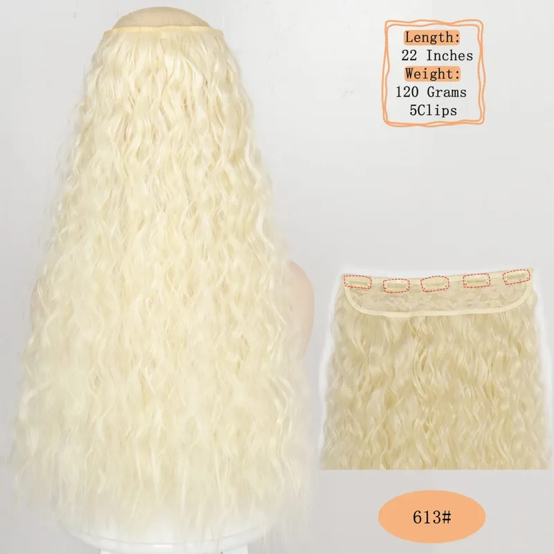 Synthetische 5 Clips lange Wasserwellen-Clip-in-Haarverlängerungen hitzebeständig 22 Zoll einteiliges schwarzbraunes Haarteil für Frauen — image 17
