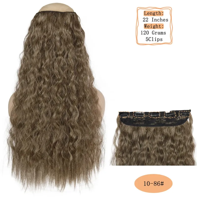 Synthetische 5 Clips lange Wasserwellen-Clip-in-Haarverlängerungen hitzebeständig 22 Zoll einteiliges schwarzbraunes Haarteil für Frauen — image 14