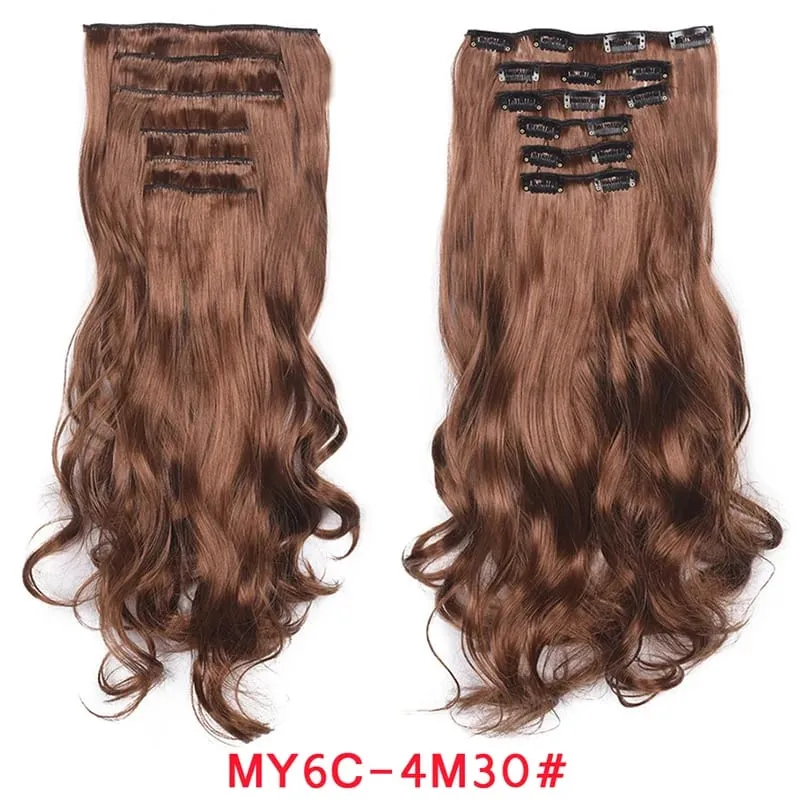 Long Wavy Hair Extensions Synthetic Clip In Hair Extensions Ombre Honey Blonde Dark Brown Thick Hairpieces 6pcs/set 20 Inch — image 15