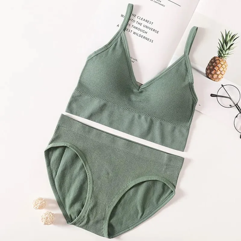 Set Seluar Dalam Bra Wanita Bra Seamless Cropped Bralette Crop Top Low Back Brassiere Lingerie Seksi Push Up Bra Set Seluar Dalam Seksi — image 2