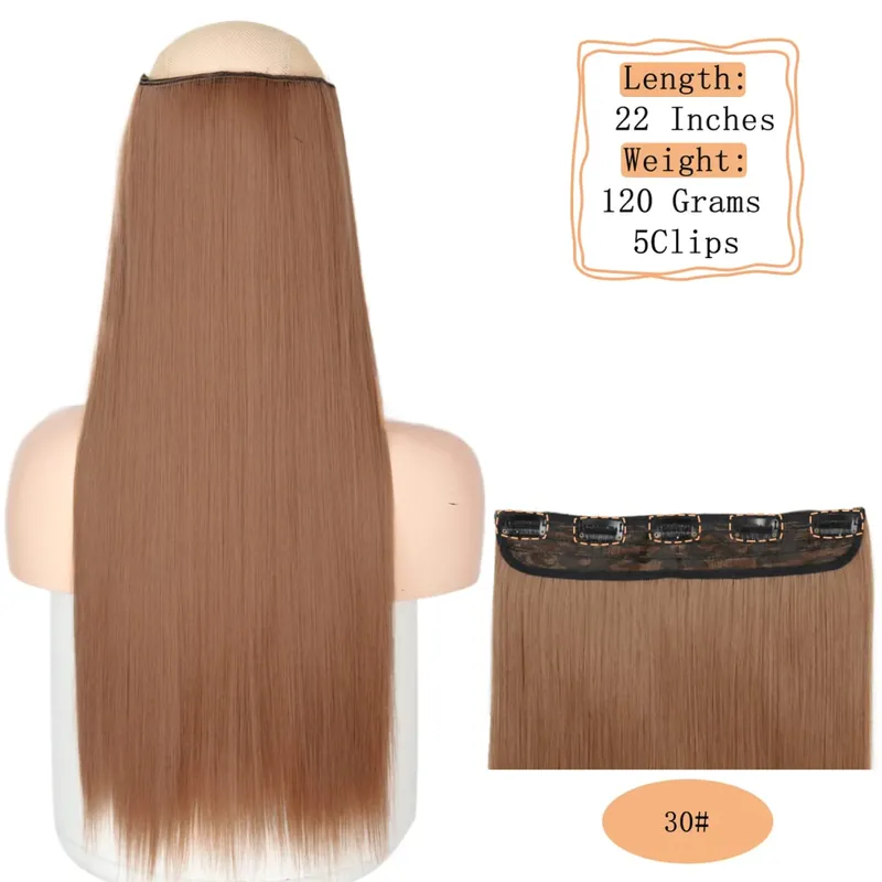 Synthetische 5 Clips lange Wasserwellen-Clip-in-Haarverlängerungen hitzebeständig 22 Zoll einteiliges schwarzbraunes Haarteil für Frauen — image 26