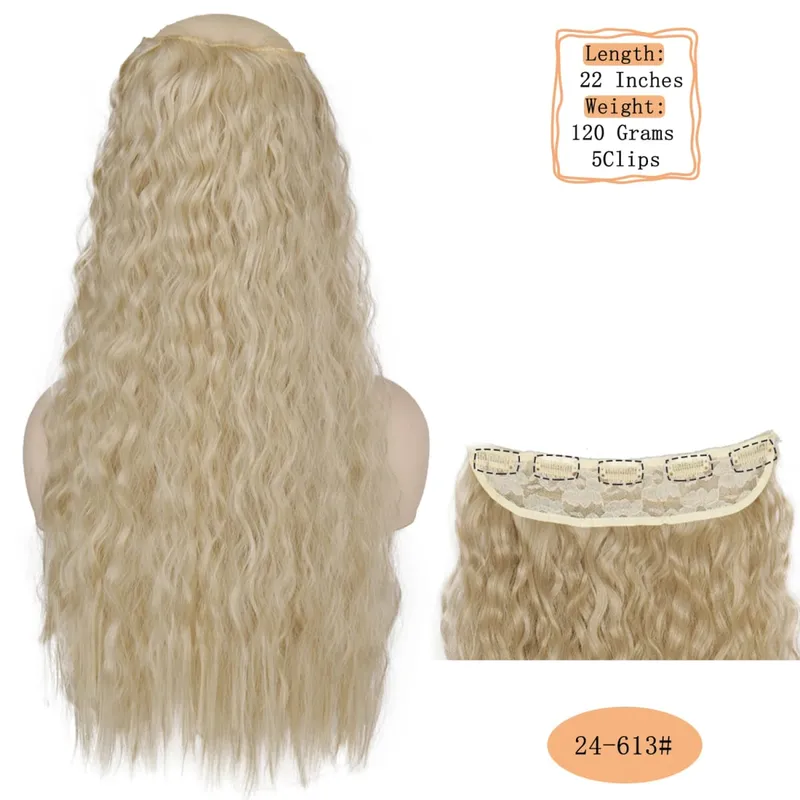 Synthetische 5 Clips lange Wasserwellen-Clip-in-Haarverlängerungen hitzebeständig 22 Zoll einteiliges schwarzbraunes Haarteil für Frauen — image 18