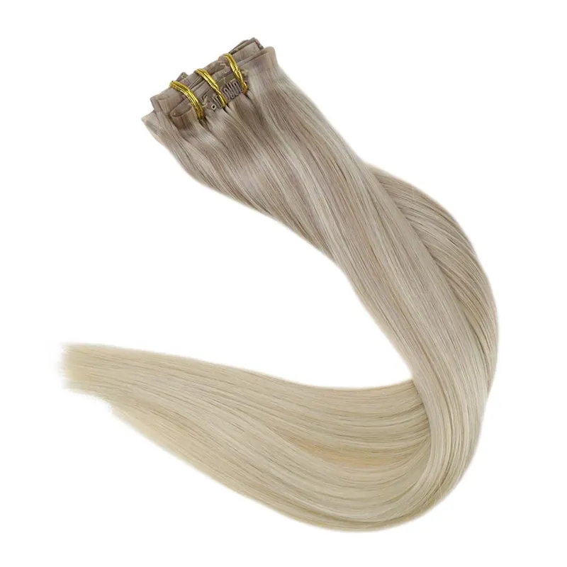 Full Shine Seamless Invisible Clip In Extensions Human Hair 8 τμχ 120g Remy Balayage Ξανθό Χρώμα — image 10