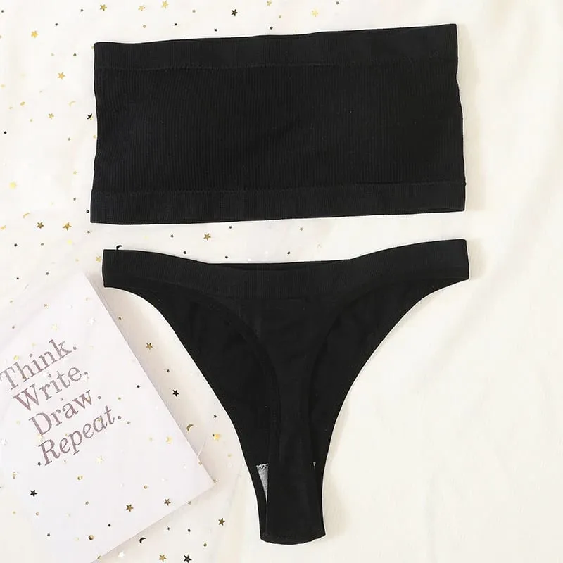 ผู้หญิงที่ไม่มีสายหนัง Bra และกางเกงชุด Bandeau Bra เอวสูง Thong ชุดชั้นในเซ็กซี่ Bra หญิงเซ็กซี่ชุดชั้นในชุด M-XL