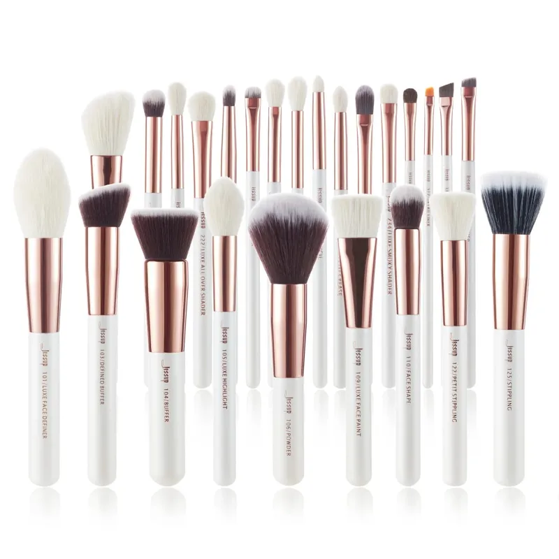 Jessup conjunto de pincéis de maquiagem profissional, 6-25 peças, pincel de maquiagem, base sintética natural, pó iluminador, branco pérola t215 — image 8