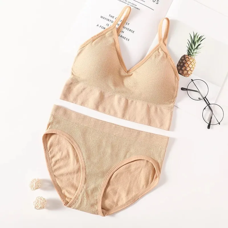 Set Seluar Dalam Bra Wanita Bra Seamless Cropped Bralette Crop Top Low Back Brassiere Lingerie Seksi Push Up Bra Set Seluar Dalam Seksi — image 11